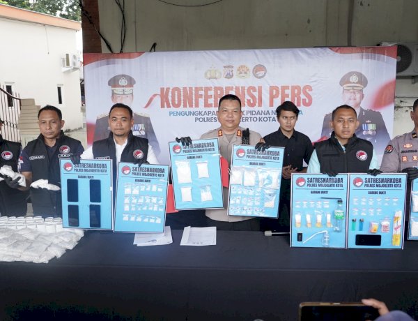 Polres Mojokerto Kota Amankan Barang Bukti Ungkap Narkoba Senilai 1,1 Miliar